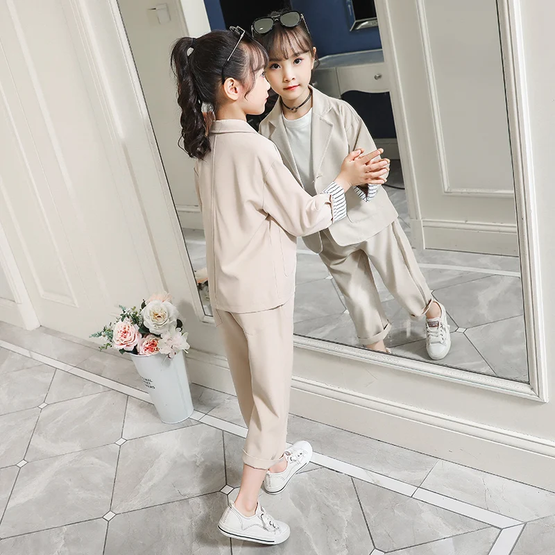 Костюм для девочек 2017 новая модная одежда Осенний однотонный комплект одежды