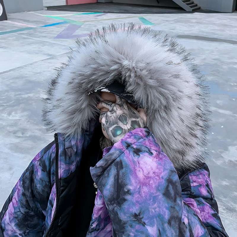 Куртка мужская зимняя со съемным меховым воротником и принтом граффити | Мужская