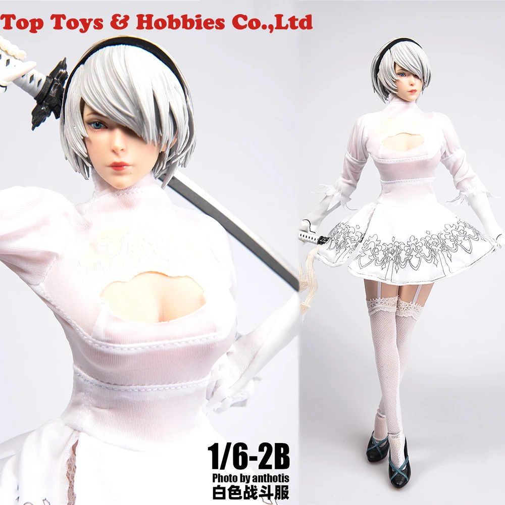 

Cosplay SET026 head 1/6 NieR Automata 2B TYM073 Female White battle Costume Skirt Clothes Clothing For 12" Pale Body