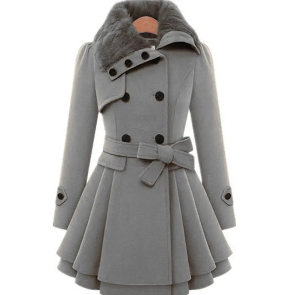 

Simple Oversize Coat Women Fluff Plush Thicken Long Sleeve A-line Hem Jacket Women Warm Slim Trench Coat