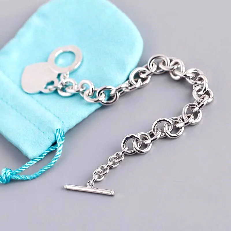 

1:1 925 Sterling Silver Classic Fashion Romantic Sweet Epoxy Heart-Shaped Buckle Bracelet, Luxury Holiday Gift For Ladies