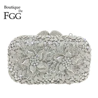 boutique de fgg dazzling silver flower women crystal clutch evening bags hollow out wedding party shoulder handbag and purse