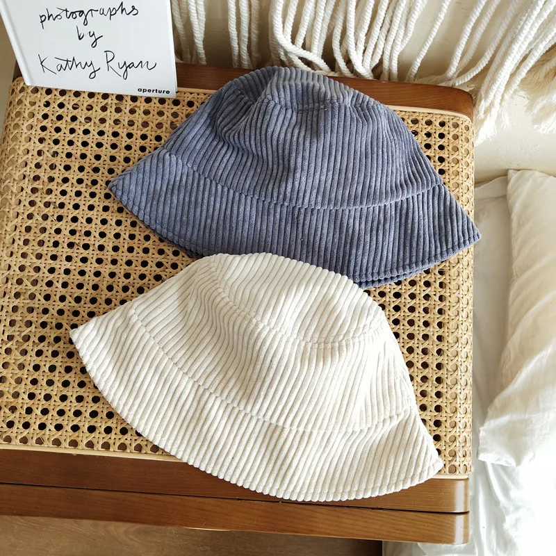 

Women Corduroy Tweed Bucket Hat Korean Solid Fisherman Fishing Winter Warm Elegant Panama Vintage Big Wide Sunscreen Flat Hat