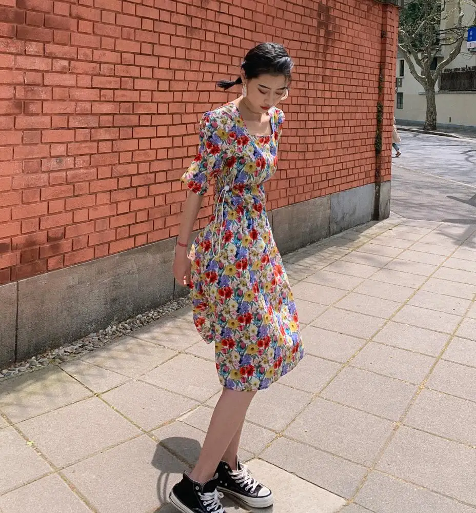 

Chic Summer Women Lace up Dress Slim Elegant Midi Dress Elegant Runway Dresses Vestido