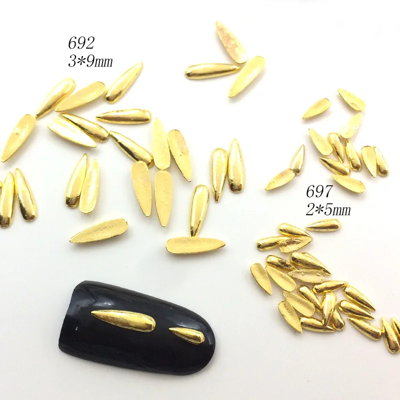 

100 Metal Long Teardrop Alloy Charms Salon Nail Art Manicure 3D DIY Design Decor