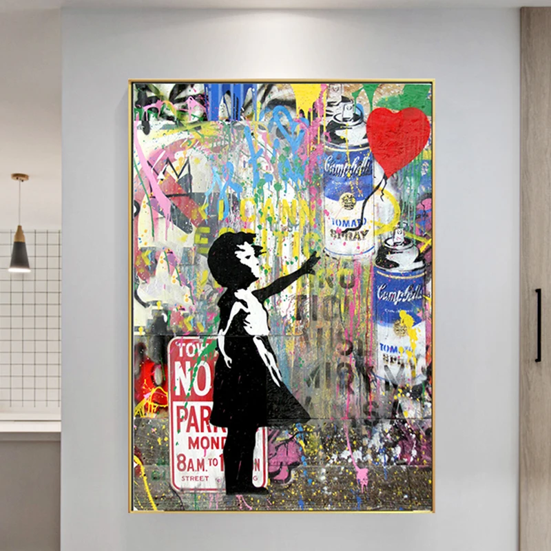 

Graffiti Art Girl Holding A Balloon Canvas Paintings Modern Street Art Wall Prints on The Wall Pictures Kids Room Decoration