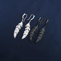cheny s925 sterling silver new feather earrings female french mysterious black light luxury style feather ear hooks