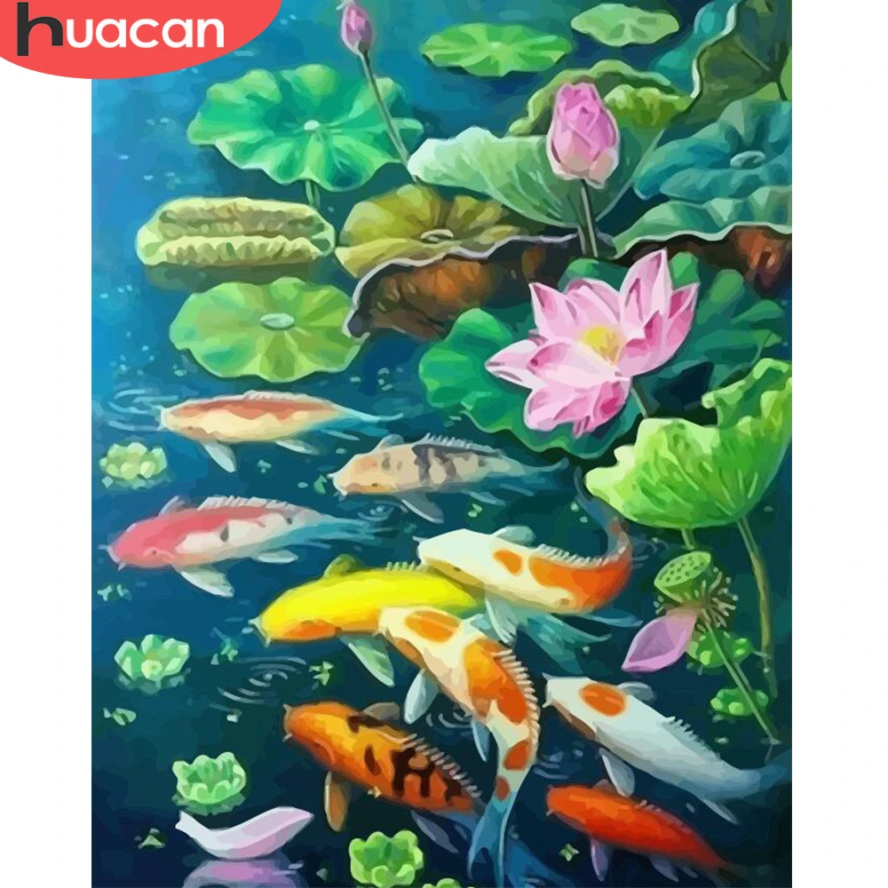 

HUACAN живопись по номерам рыбы животные рисование на холсте Ручная роспись искусство подарок домашний декор DIY картины по номерам цветочные н...