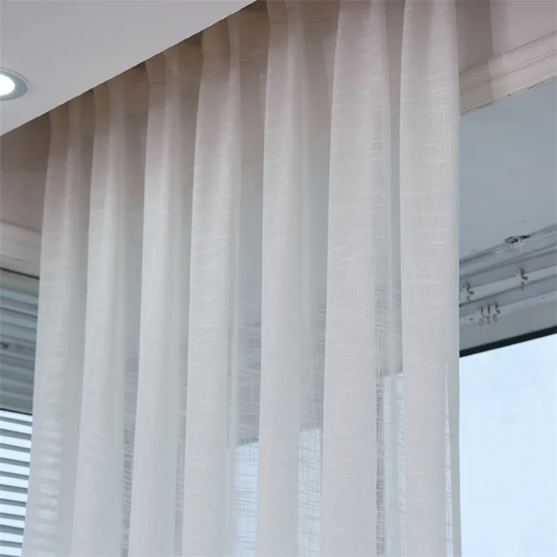 White Voile tulle Плотный Хлопок, лен, тюль, занавески, декоративные, для отеля, современные, модные, европейские, отвесные, белые, синие, розовые, желтые, кофейные, WP342* 30 - Цвет: White Voile tulle