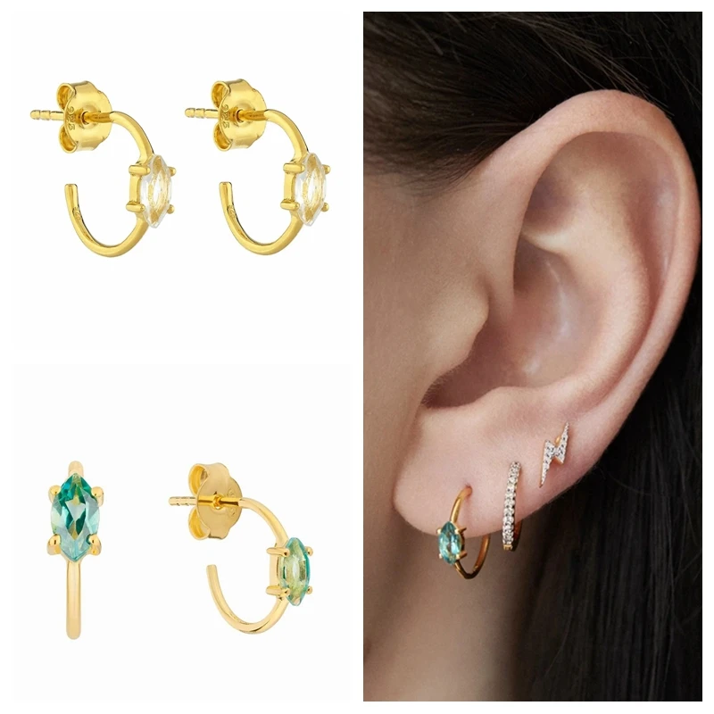 

Viny Zircon Earrings For Women 925 Sterling Silver Piercing Stud Earrings Green White Horse Eye Pendientes Wedding Jewelry