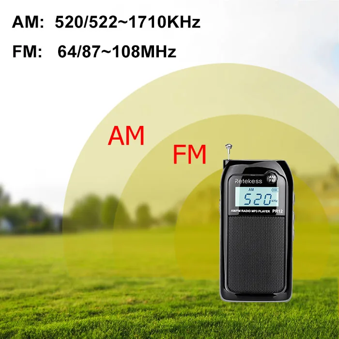 2 шт. RETEKESS PR12 AM FM мини портативное радио портативное карманное радио приемник с MP3-плеером Поддержка Micro USB карты для прогулок