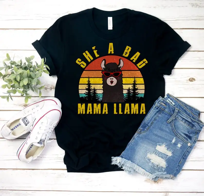 Винтажная футболка в стиле ретро с ламой She a Bad Mama Llama забавная толстовка
