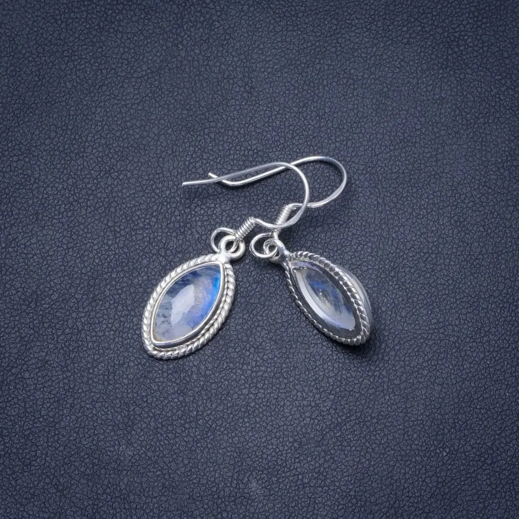 

Natural Rainbow Moonstone Handmade Unique 925 Sterling Silver Earrings 1.25" Y0555