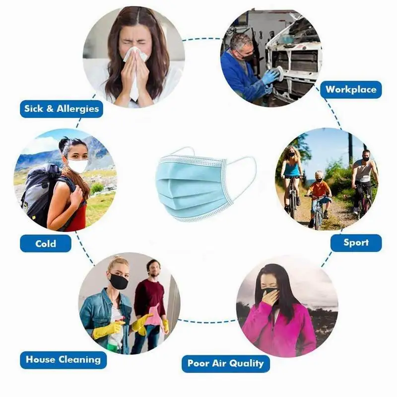 

10 pcs Non Woven Disposable Face Respirator Mask 3 Layer Earloop Activated Carbon Anti-Dust Proof Mouth Mask