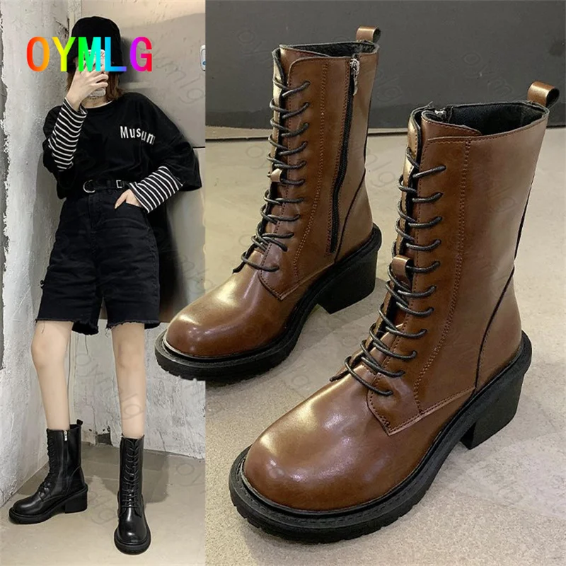 

2021 autumn Martin boots women short boots British style women's shoes high-top thick-soled mid-tube motorcycle boots women
