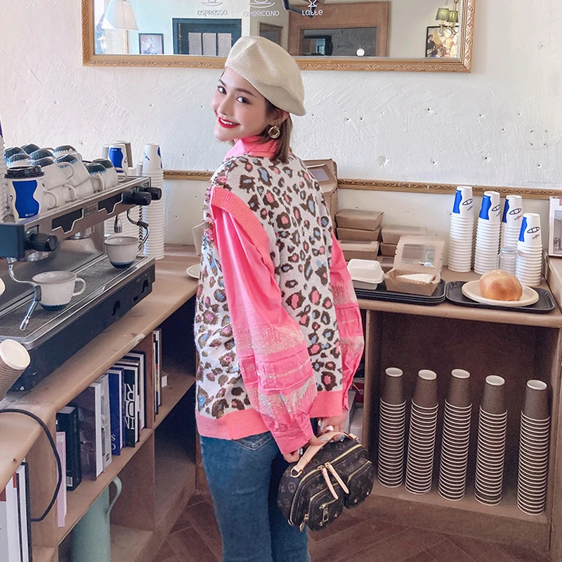 

2021 New Arrival Spring and Autumn Women Sequined Leopard Knitted Vest