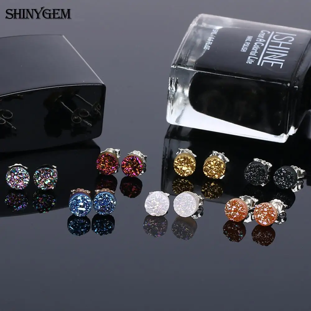 Круглые серьги гвоздики ShinyGem 4 10 мм с натуральным сверкающим опалом и кристаллами