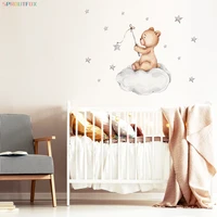 brown bear with stars cloud wall stickers for children rooms cute animals decorative for baby room home stickers