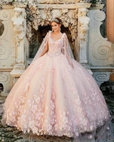 pink quinceanera dresses ball gown sweetheart floor length tulle appliques puffy cheap sweet 16 dresses