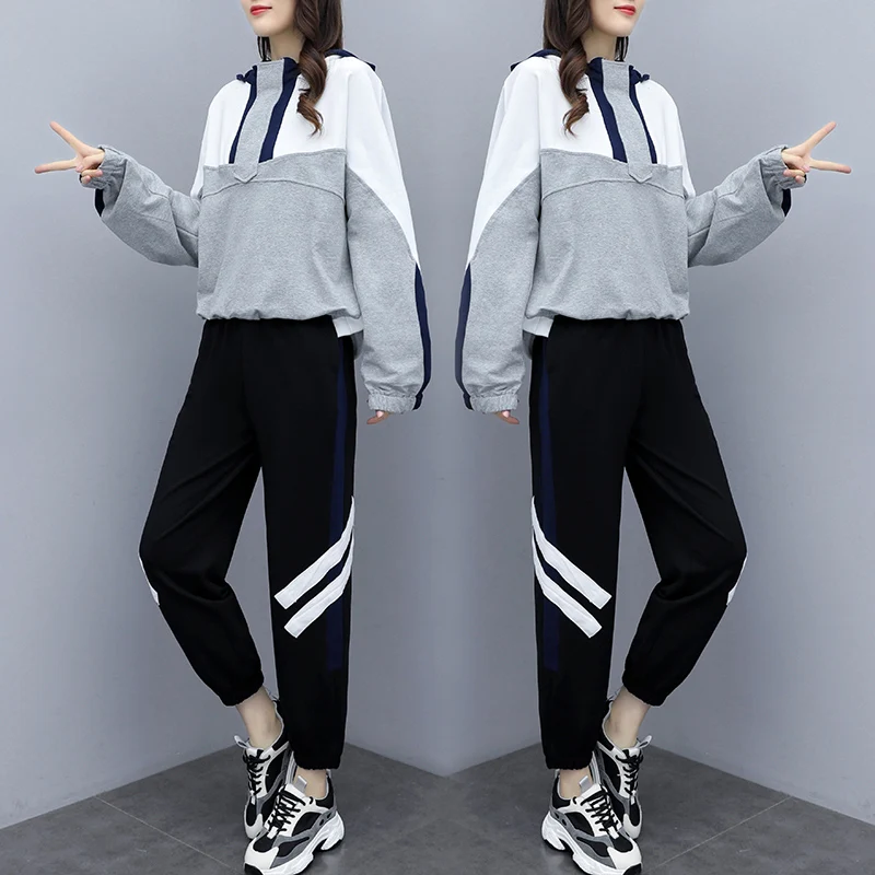 Осенне зимний комплект из двух предметов топы с капюшоном и брюки подходящие