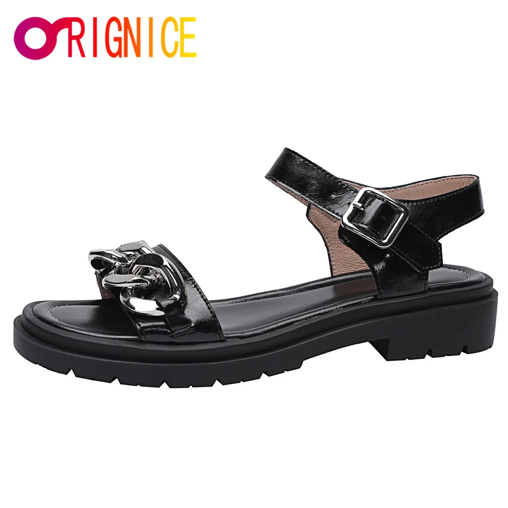 

Orignice New Arrival Chains Buckle Strap Casual Vocation Summer Sandals Comfy Thick Bottom Peep Open Toe Roman Patry Dress Shoes