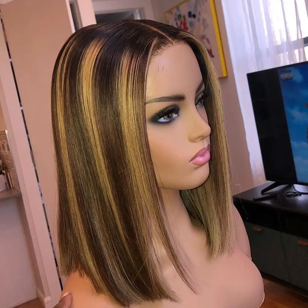 Цвет Омбре блонд 27 Выделите Remy бразильский короткий прямой Боб 130% кружевные