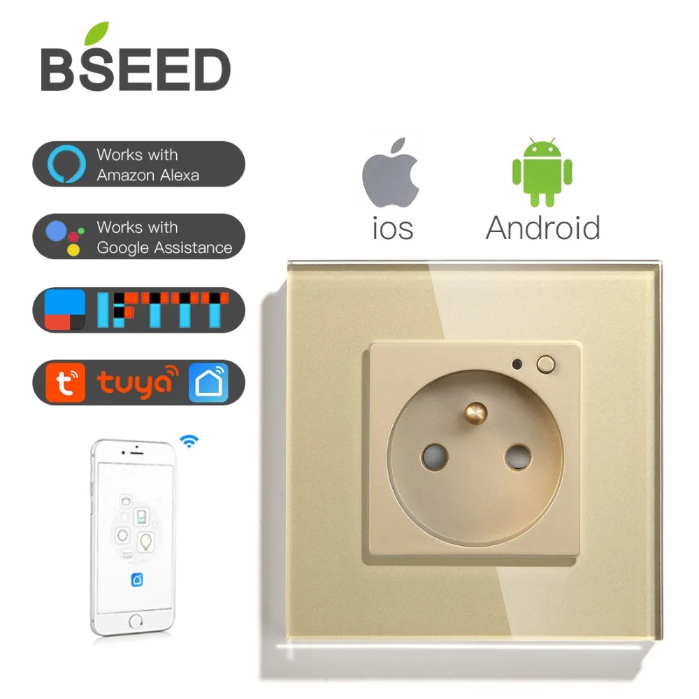 BSEED FR настенная розетка настенная Высококачественная стеклянная кристальная панельная розетка умная французская розетка с wifi розетка белый черный золотой