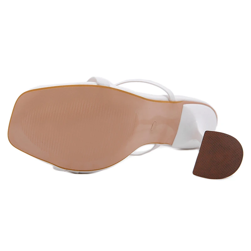 

New Kcenid sexy slippers summer fashion straps square head open toe shoes high heel slip on thick heels slides women mules party