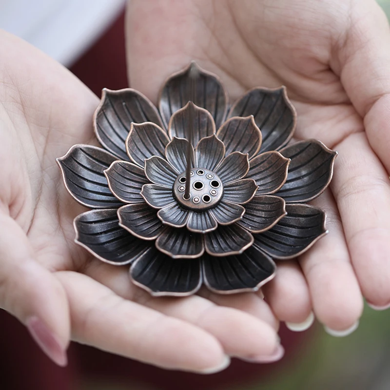 

Alloy Incense Burner Stick Holder Buddhism Lotus Line Incense Plate Sandalwood Coil Base Temples Yoga Studios Home Decoration