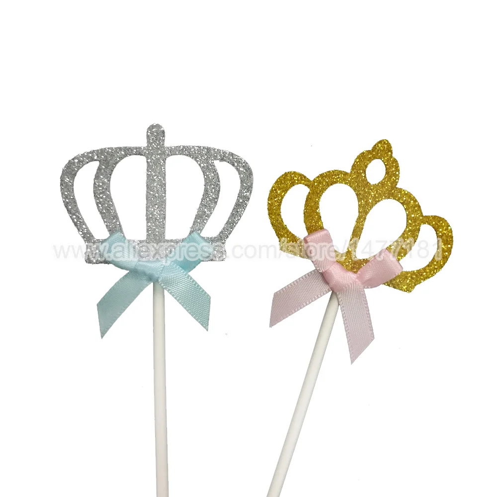 12pcs SILVER GOLD CROWN Cake Toppers Baby Girls Boys Birthday Topper BABY SHOWER Picks Party Decoration | Дом и сад