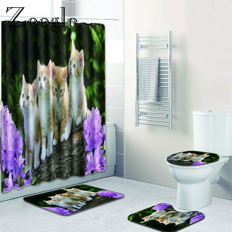 Zeegle с рисунком кота коврик в ванную комнату Туалет ковер комплект из 4 предметов