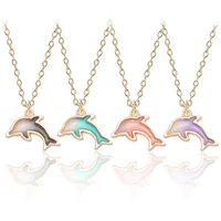 korean version cute little dolphin necklace jewelry dripping colorful alloy small pendant cartoon accessories wholesale