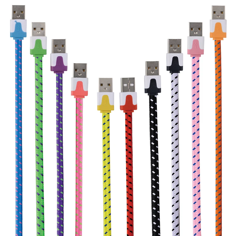 100 шт 1 м/3 фута 6 футов 10 цветной тканевый плетеный кабель USB для синхронизации