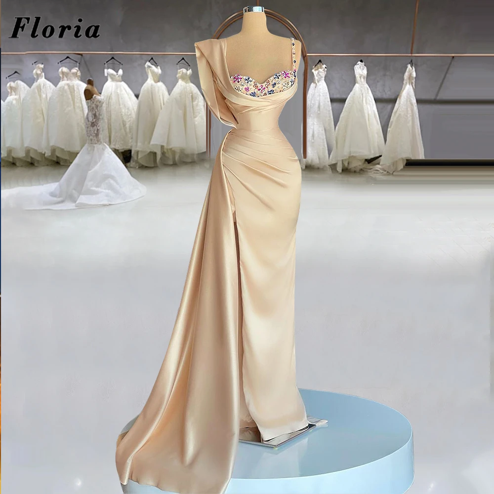 

Женское вечернее платье с юбкой-годе, элегантное платье цвета шампанского с бисером для свадебной вечеринки, платье для выпускного вечера Среднего Востока со шлейфом