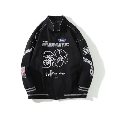 

Streetwear Women Harajuku Anime Annoyed Boy Print Baseball Jackets Korean Loose College Style Jacket Couple Oversized Coat Autum