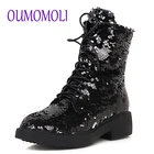 Женские тканевые ботинки с блестками, повседневные ботинки до середины икры, модель V183 на весну и осень, 2021