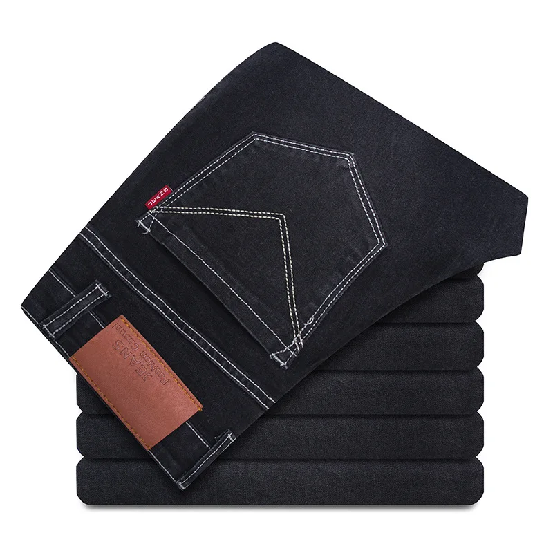 

Large men's elastic slim fit small leg jeans add fat and loose business casual pants fat man pants