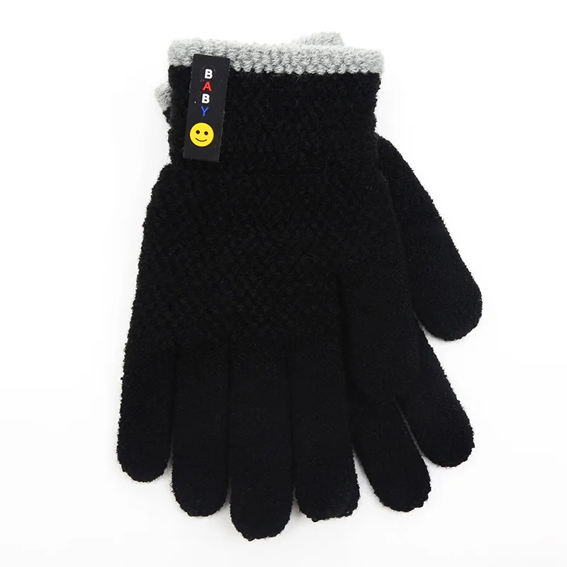 Wecute Child Gloves for 6-10years Boys Autumn and Winter Warm Gloves Simple Smiley Knitted Woolen Gloves Outdoor Cycling Soft
