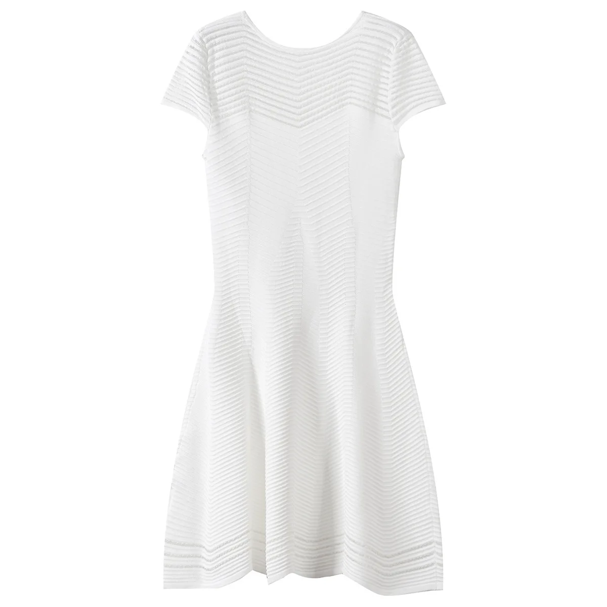 

ENGAGEMENT High Quality 2021 Elegant Short Sleeve Perspective Hollow Dress Summer Corrugated Round Neck A-line Skirt