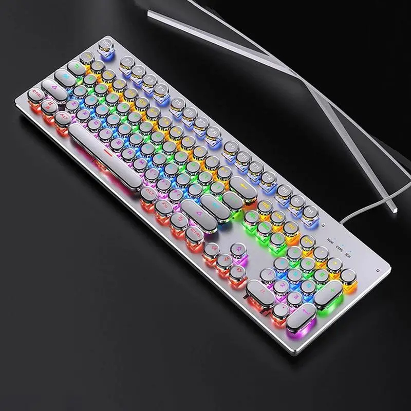

Mechanical Keyboard Metal Panel Round Retro Keycap 104 Keys Backlit Keyboard Gaming Wired For PC Laptop C3E8
