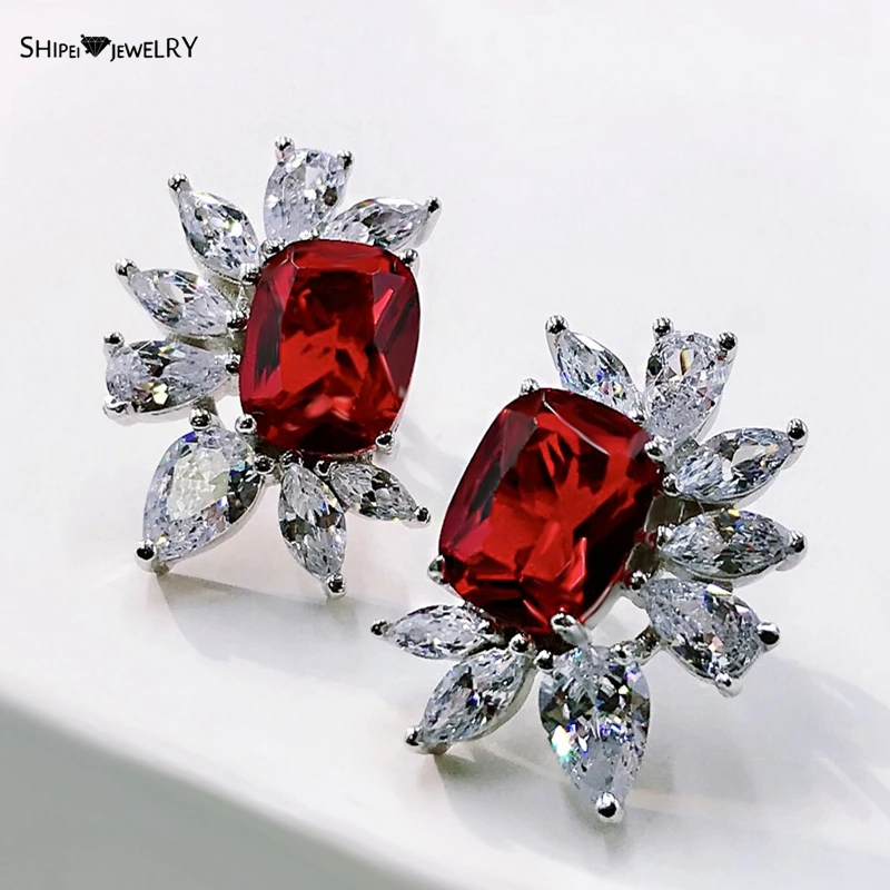 

Shipei 925 Sterling Silver Ruby Blue Topaz Citrine Created Moissanite Gemstone Party Luxury Stud Earrings Fine Jewelry Wholesale
