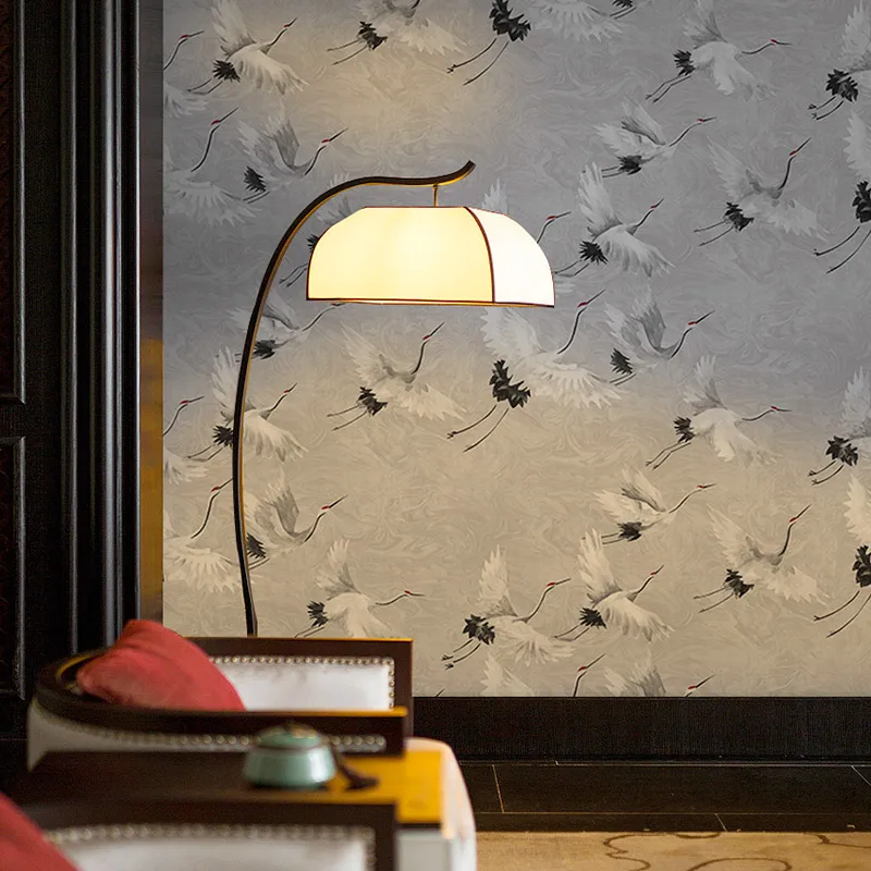 Синее небо журавль Группа настенная бумага Китайский кабинет спальня серый