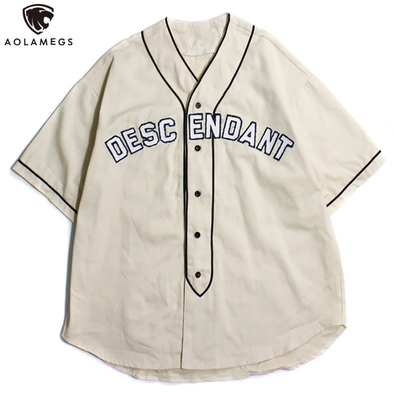 

Рубашка Aolamegs мужская с V-образным вырезом, свободная уличная одежда в ретро стиле, бейсбольная форма с короткими рукавами для пар, лето