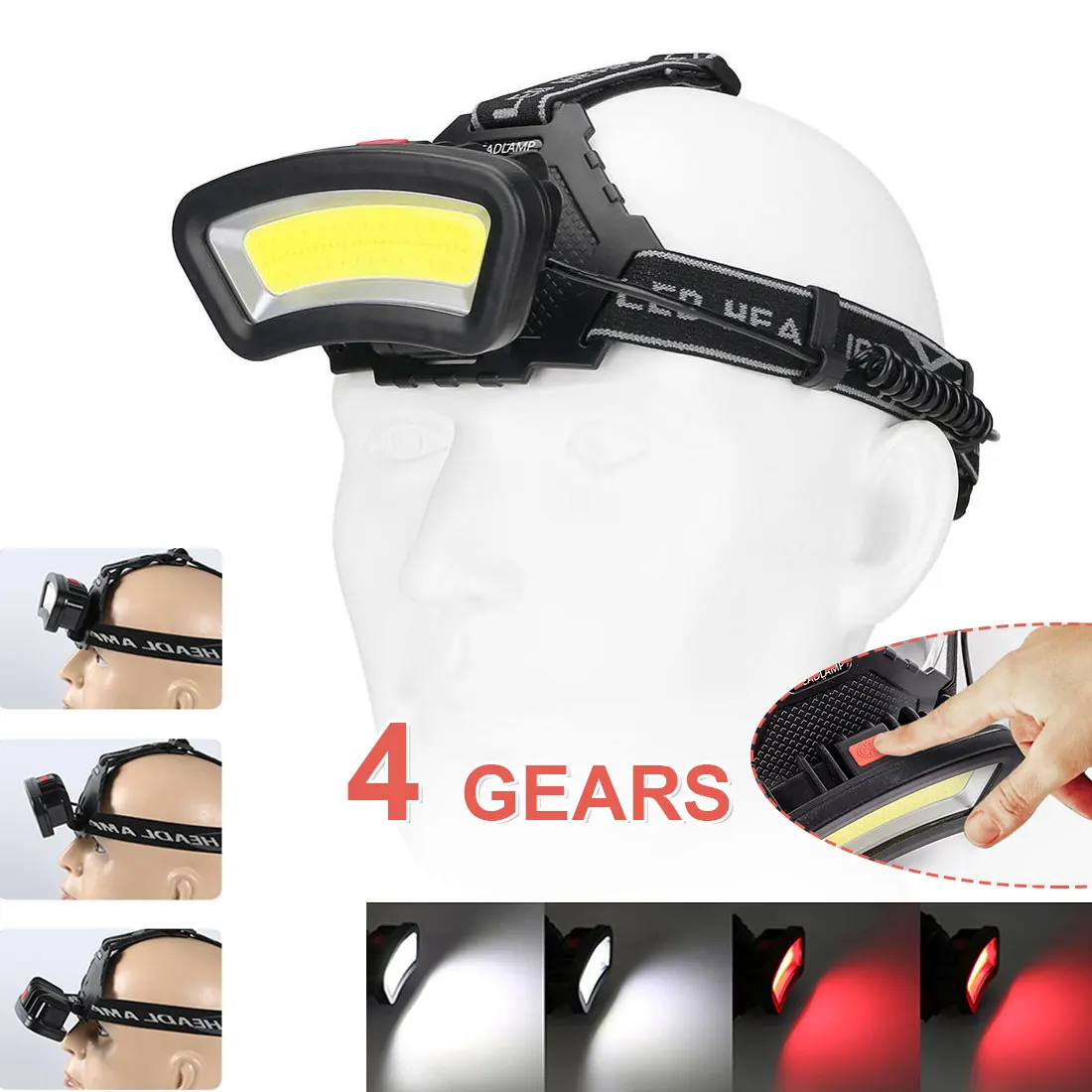 

cob led headlamp USB Rechargeable red white light Fishing headlight Hunting 18650 head lamp Camping head light Flashlight Torch
