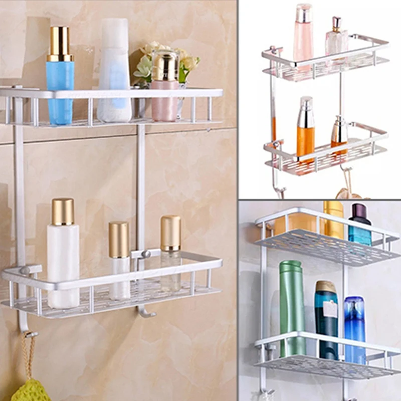 

Aluminium Material Bathroom Shower Bath Holder For Shampoos Shower Gel Kitchen Home Shelf Hanging Storage Racks