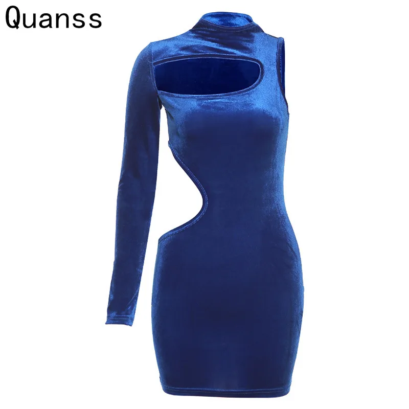 

Бархатное облегающее сексуальное платье Quanss для ночного клуба, вечевечерние, 2021, модные женские мини-платья с одним открытым плечом, весна-о...
