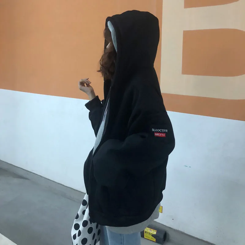 

Hoodies Women Winter Warm Plus Velvet Thicker Zipper Hooded Loose Student Daily Casual High Quality Harajuku Pockets Womens Chic