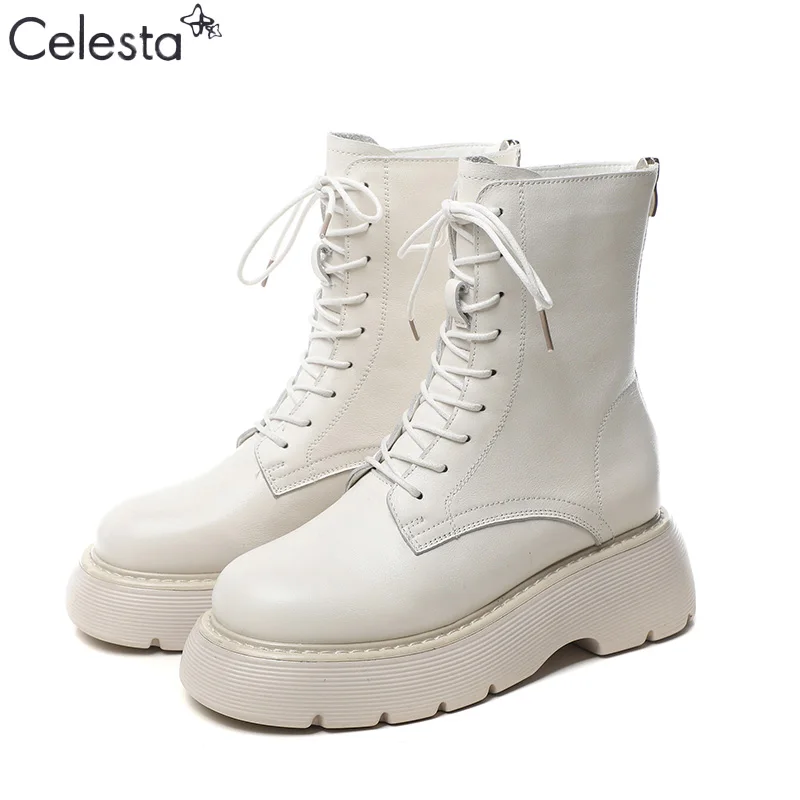 

Женские ботинки из мягкой натуральной кожи Celesta, женские ботинки в британском стиле на осень и зиму, Новая повседневная женская обувь, корот...