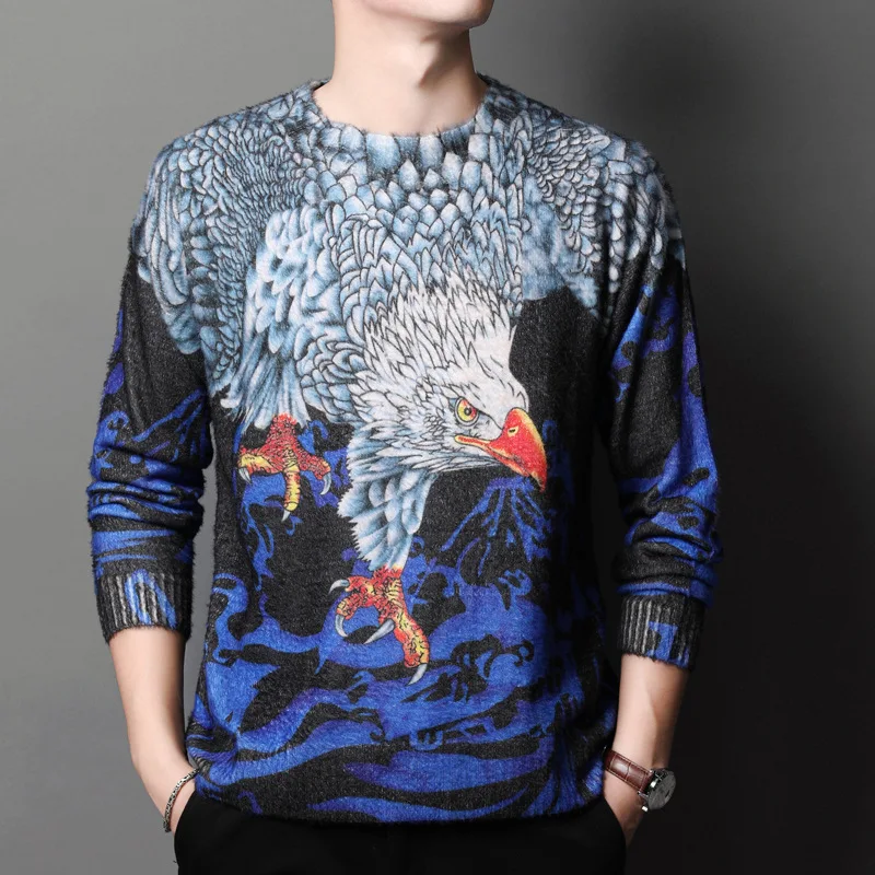 

Creative crack print 3D lion head pattern pullover knitted sweater Autumn 2019 quality cotton soft comfortable sweater men M-3XL