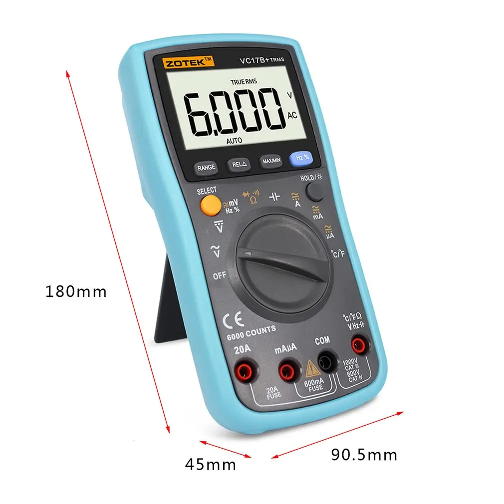 

ZOTEK VC17B 6000 Counts Digital Multimeter with Backlight AC-D/C Ammeter Voltmeter Ohm Capacitance Measuring Meter Tool